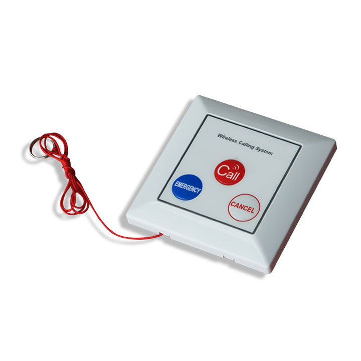 Wireless emergency calling button with rope